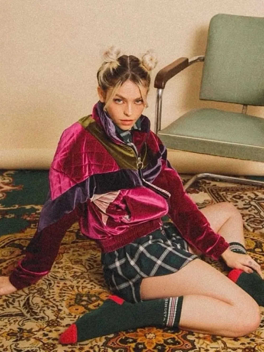 Agua Bendita Keri Velvet Colorblock Jacket Love Affair Collection Medium